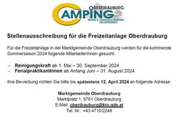 Stellenausschreibung Freizeitanlage Oberdrauburg 2024
